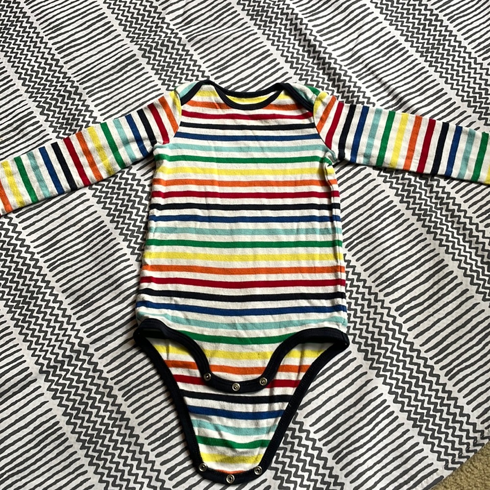 Primary rainbow colored striped long sleeve onesie size 18-24months